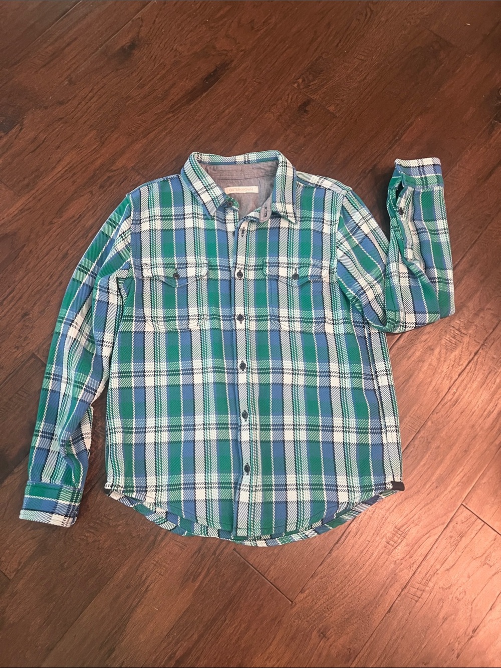 Outerknown Men's Teal Green Plaid
Blanket Shirt Medium Organic
Cotton EUC